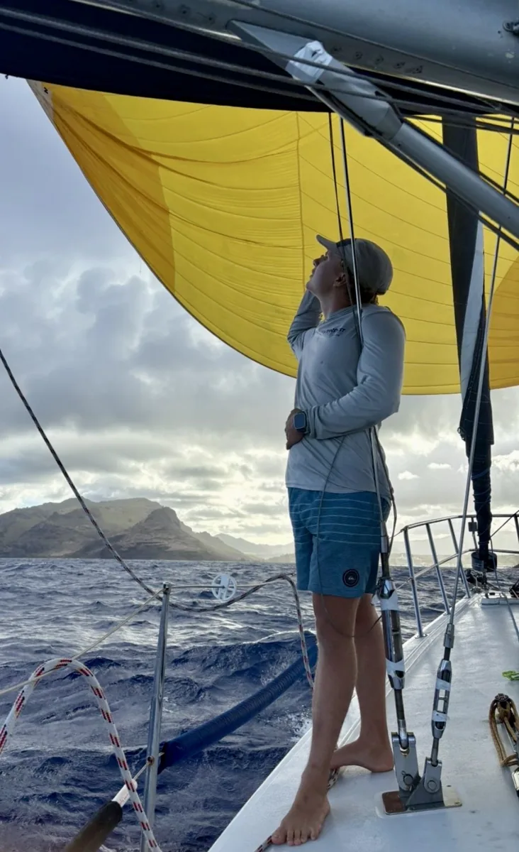 Raymond Prosek racing a sailboat off Oahu, Hawaii